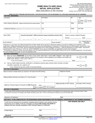 Form CDPH283D Home Health Aide (Hha) Initial Application - California