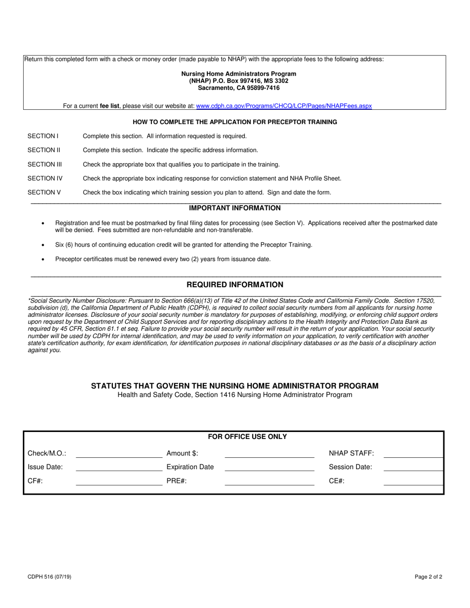 Form CDPH516 Nhap Preceptor Training Registration Form - California, Page 2