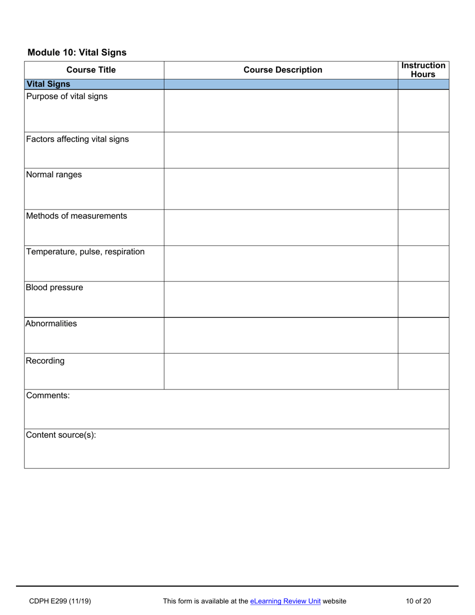 Form CDPH E299 Online Nurse Assistant Training Program Curriculum Vendor Application - California, Page 10