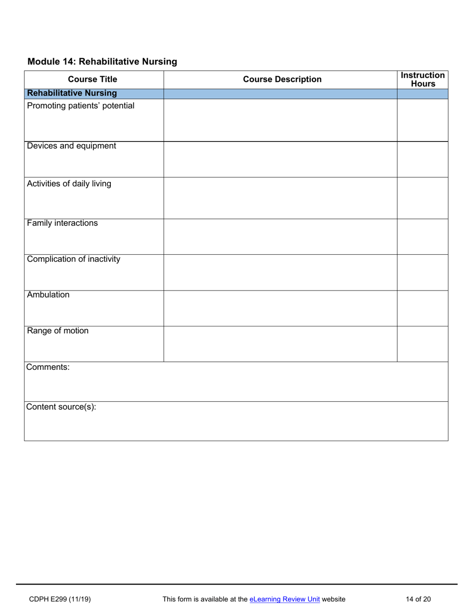 Form CDPH E299 Online Nurse Assistant Training Program Curriculum Vendor Application - California, Page 14
