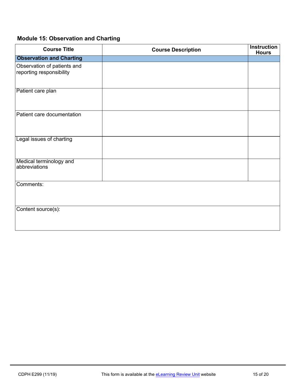 Form CDPH E299 Online Nurse Assistant Training Program Curriculum Vendor Application - California, Page 15