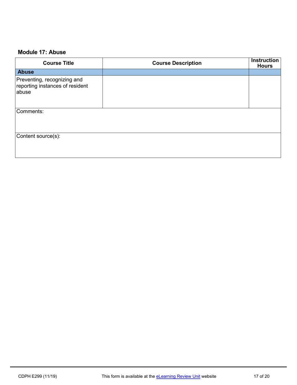 Form CDPH E299 Online Nurse Assistant Training Program Curriculum Vendor Application - California, Page 17