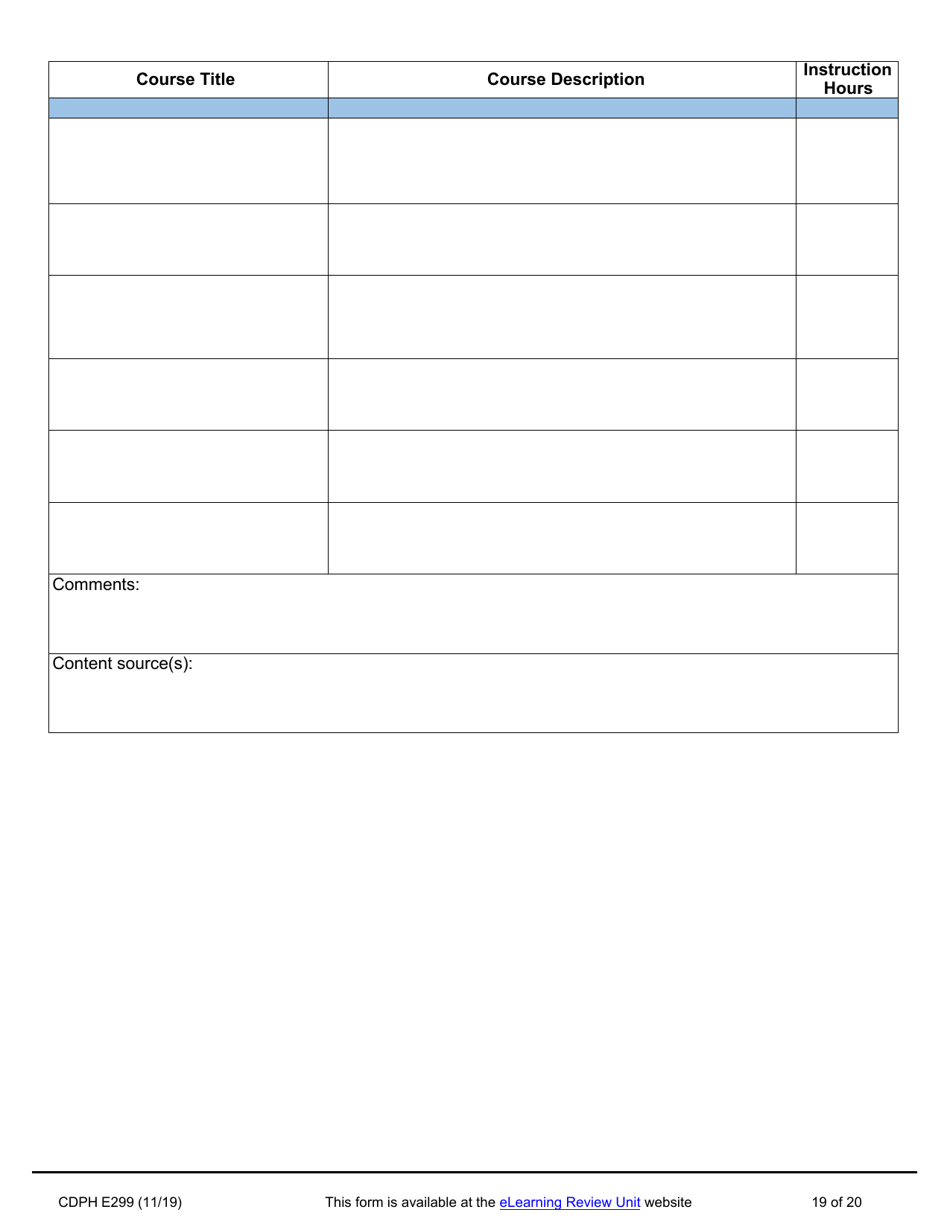 Form CDPH E299 Online Nurse Assistant Training Program Curriculum Vendor Application - California, Page 19