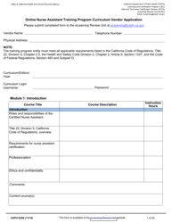 Form CDPH E299 Online Nurse Assistant Training Program Curriculum Vendor Application - California