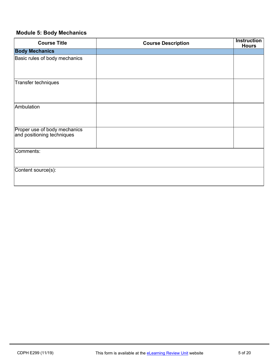 Form CDPH E299 Online Nurse Assistant Training Program Curriculum Vendor Application - California, Page 5