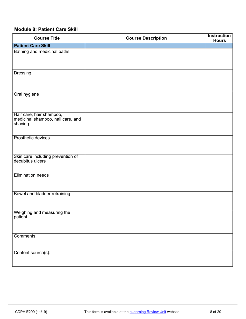 Form CDPH E299 Online Nurse Assistant Training Program Curriculum Vendor Application - California, Page 8