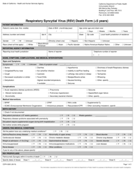 Form CDPH8265 Respiratory Syncytial Virus (Rsv) Death Form ( 5 Years) - California