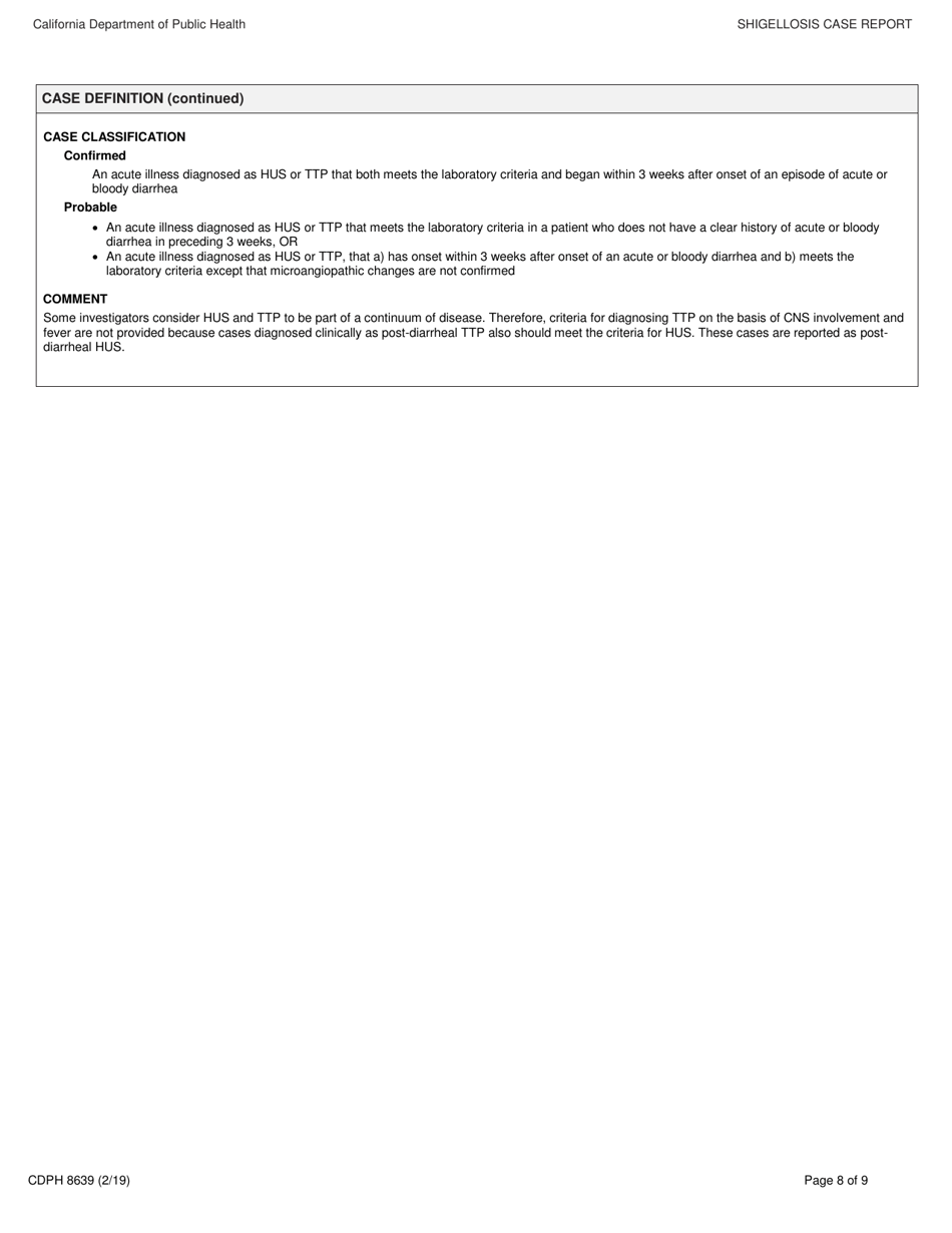 Form CDPH8639 Shigellosis Case Report - California, Page 8