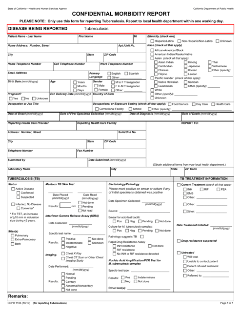 Form CDPH110B Confidential Morbidity Report - California