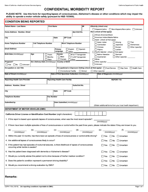 Form CDPH110C Confidential Morbidity Report - California