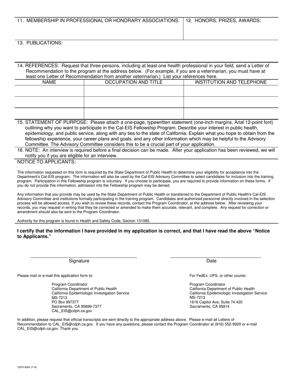 Form CDPH8564 Application for California Epidemiologic Investigation Service (Cal-Eis) Training - California, Page 2