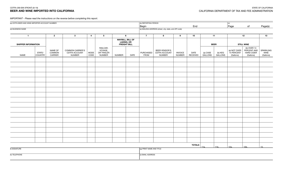 Form CDTFA-269-BW - Fill Out, Sign Online and Download Fillable PDF ...