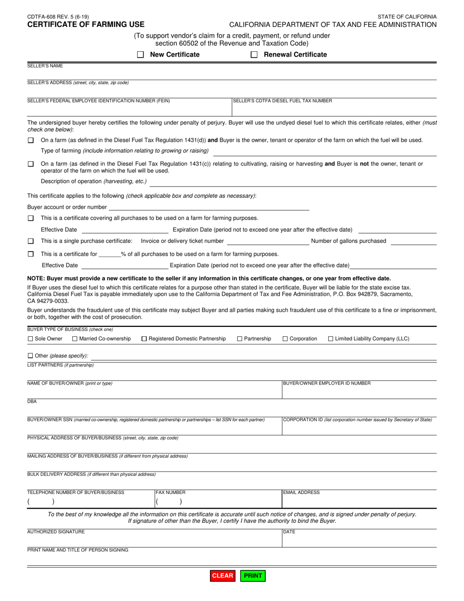 Form CDTFA-608 Download Fillable PDF or Fill Online Certificate of ...