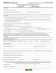 Form CDTFA-608 &quot;Certificate of Farming Use&quot; - California