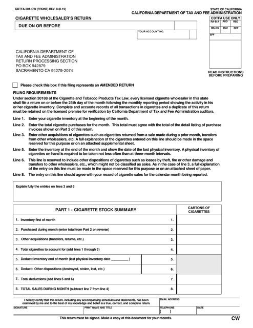 Form CDTFA-501-CW  Printable Pdf