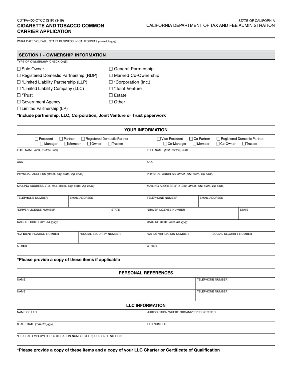 Form Cdtfa-400-ctcc - Fill Out, Sign Online And Download Fillable Pdf 