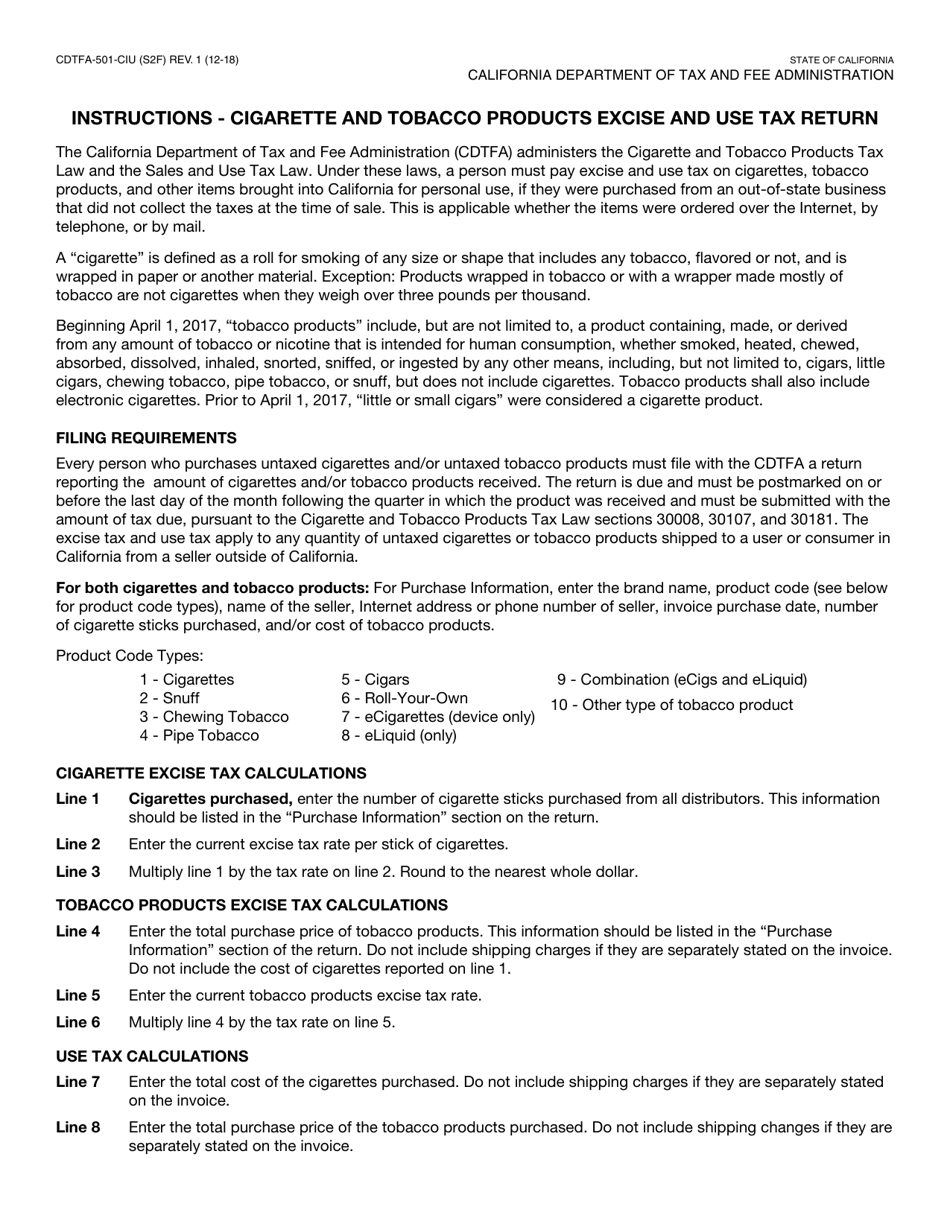 Form CDTFA-501-CIU Cigarette and Tobacco Products Excise and Use Tax Return - California, Page 3