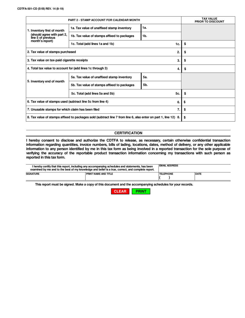Form CDTFA-501-CD Cigarette Distributors Tax Report - California, Page 2