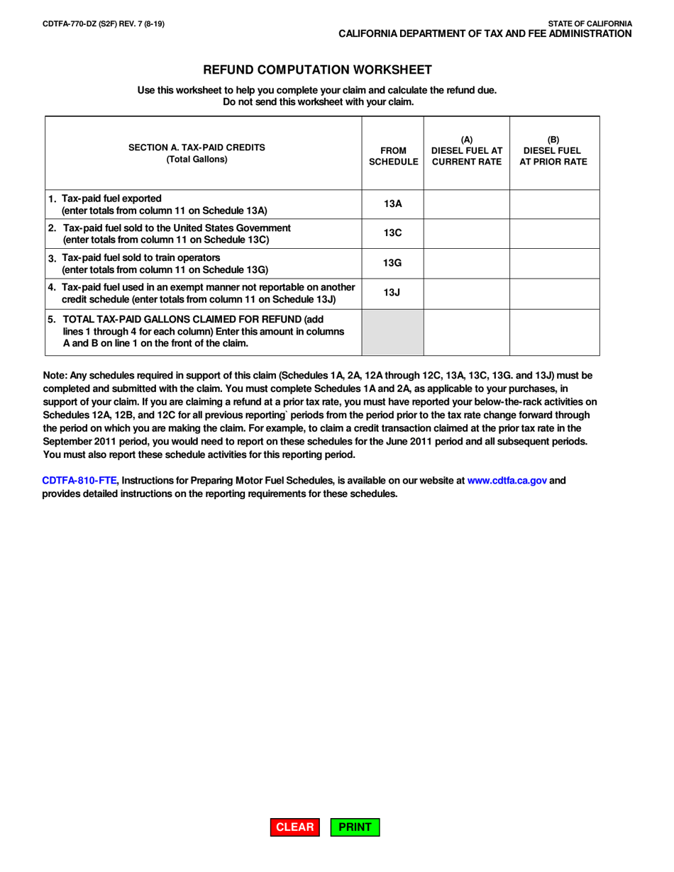 Form CDTFA-770-DZ Claim for Refund on Nontaxable Sales and Exports of Diesel Fuel - California, Page 3