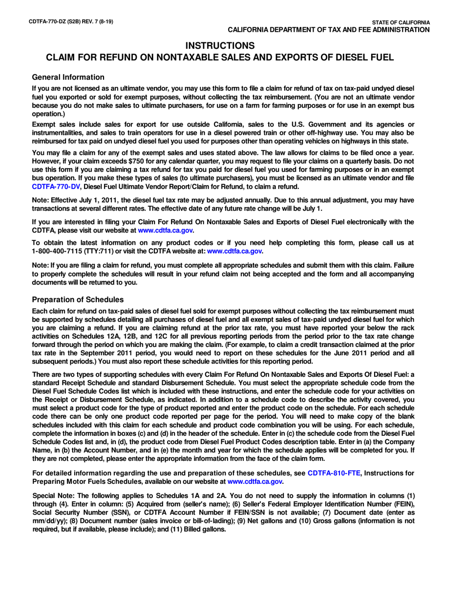 Form CDTFA-770-DZ Claim for Refund on Nontaxable Sales and Exports of Diesel Fuel - California, Page 4
