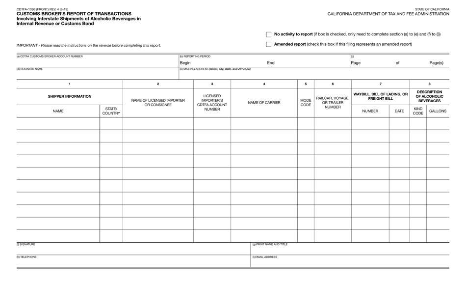 Form CDTFA-1096 - Fill Out, Sign Online and Download Fillable PDF ...