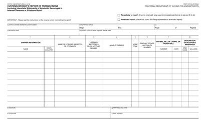 Form CDTFA-1096 Customs Broker&#039;s Report of Transactions - California