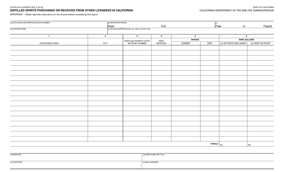 Form CDTFA-241-A Download Fillable PDF or Fill Online Distilled Spirits ...