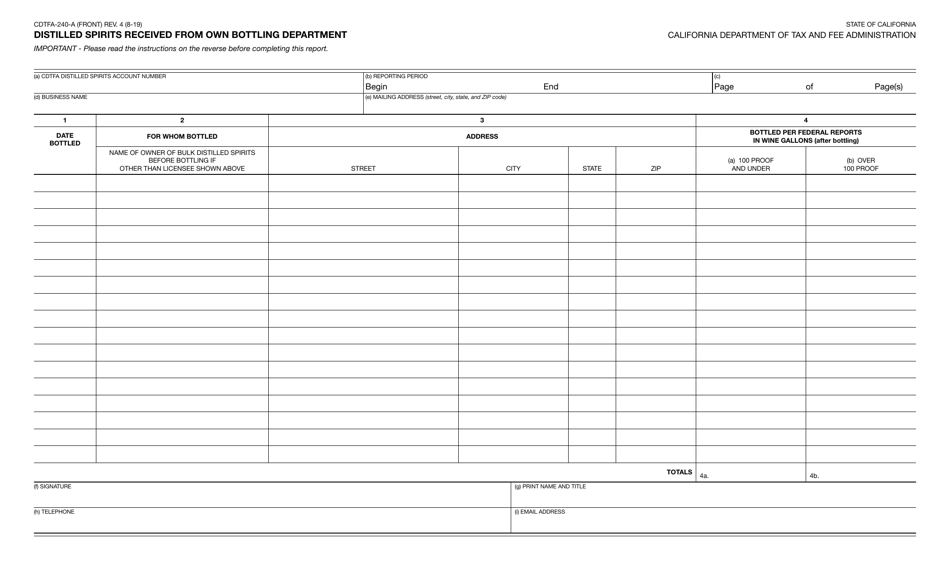 Form CDTFA-240-A Download Fillable PDF or Fill Online Distilled Spirits ...