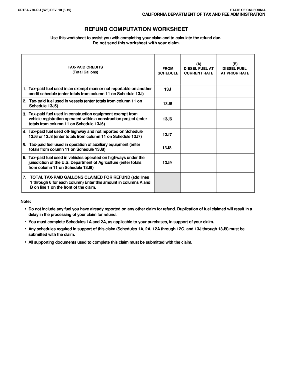 Form CDTFA-770-DU Diesel Fuel Claim for Refund on Nontaxable Uses - California, Page 3