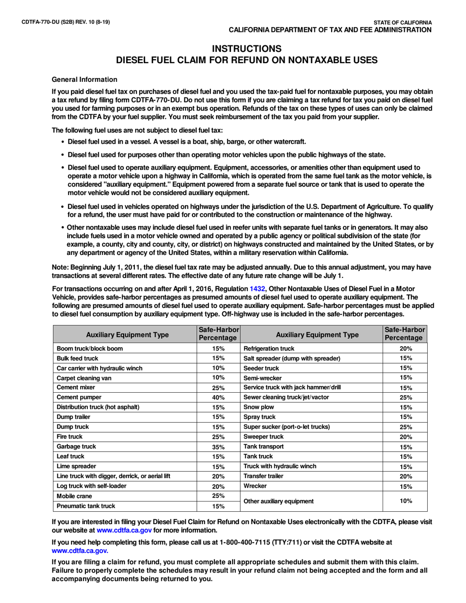 Form CDTFA-770-DU Diesel Fuel Claim for Refund on Nontaxable Uses - California, Page 4