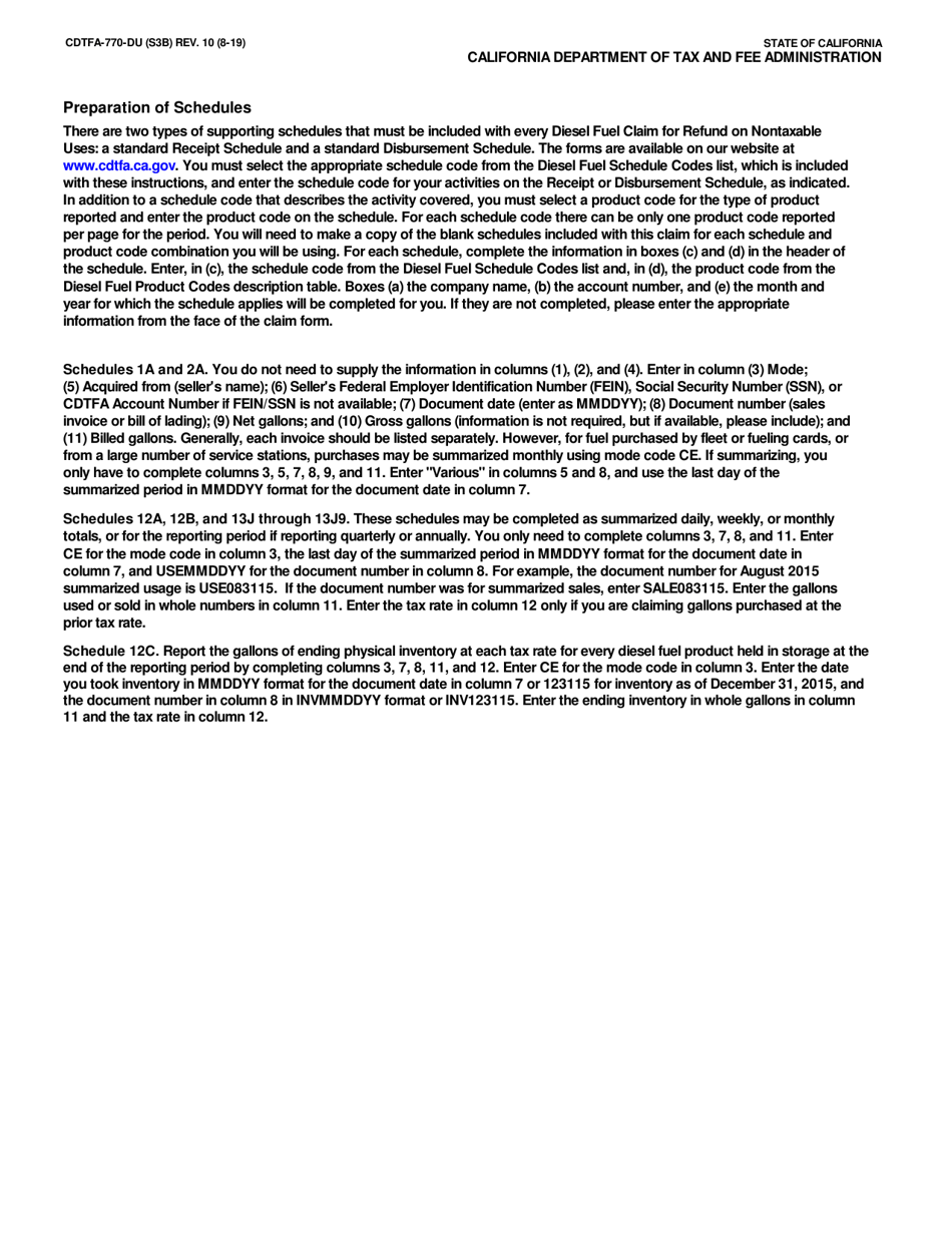 Form CDTFA-770-DU Diesel Fuel Claim for Refund on Nontaxable Uses - California, Page 6