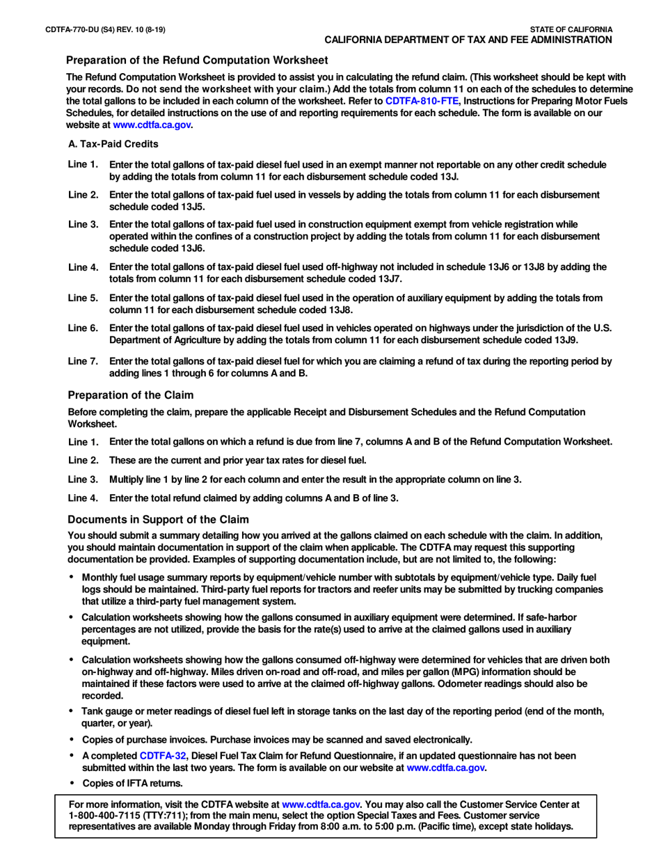 Form CDTFA-770-DU Diesel Fuel Claim for Refund on Nontaxable Uses - California, Page 7