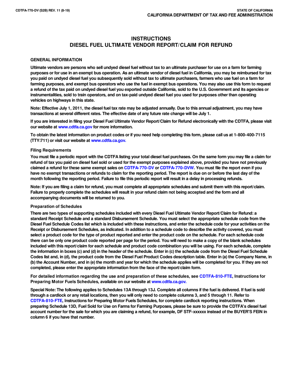 Form CDTFA-770-DV Diesel Fuel Ultimate Vendor Report / Claim for Refund - California, Page 4