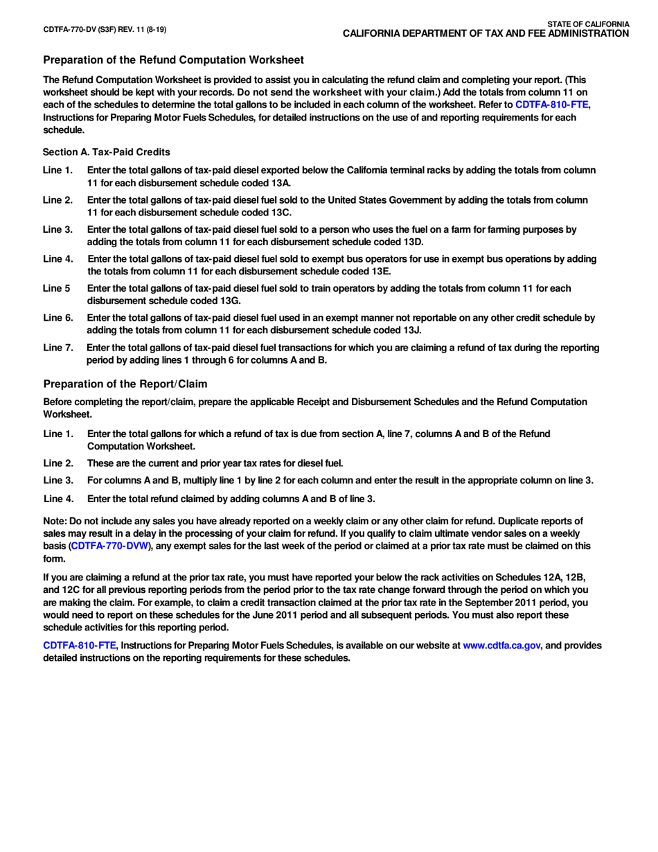 Form CDTFA-770-DV Diesel Fuel Ultimate Vendor Report / Claim for Refund - California, Page 5