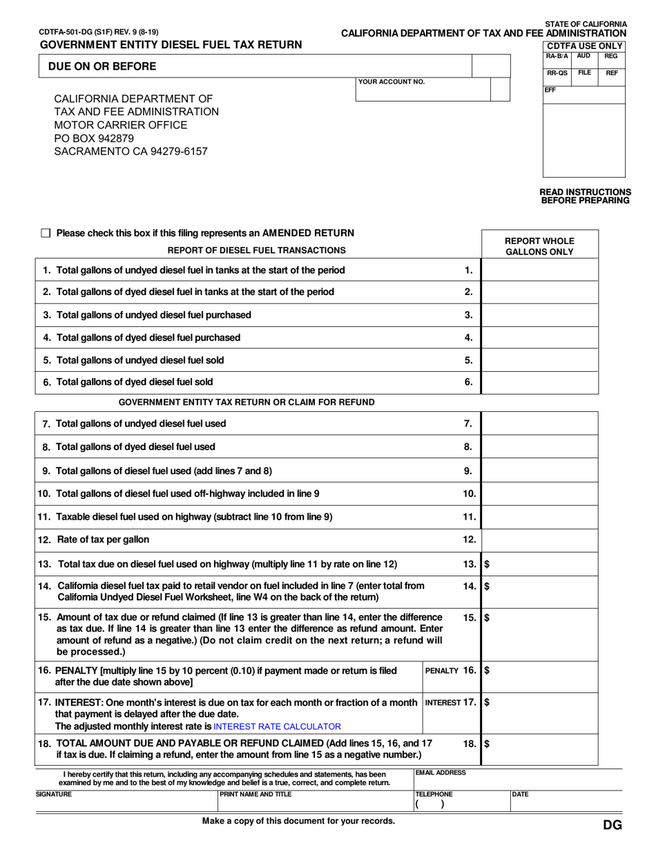 Form CDTFA 501 DG Download Fillable PDF Or Fill Online Government 