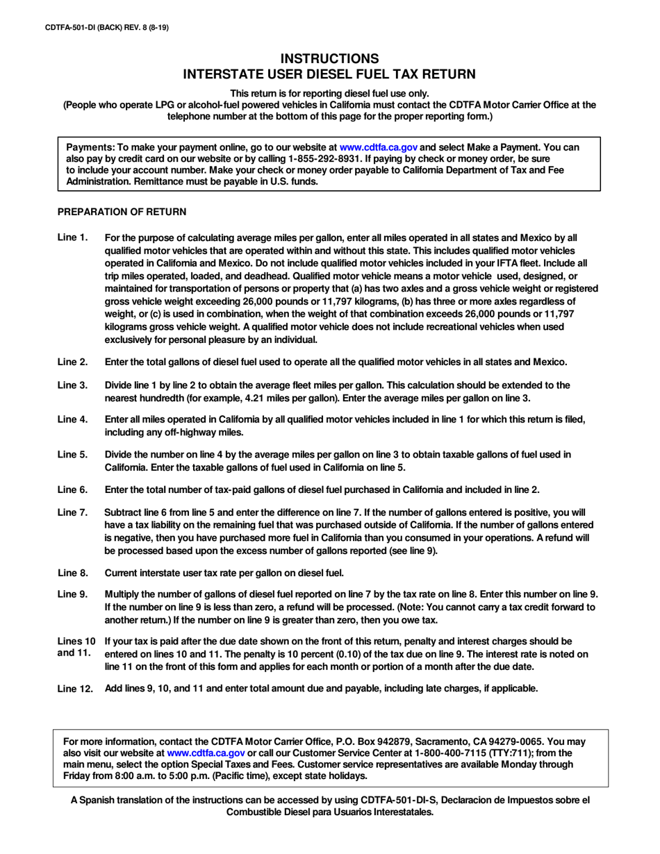 Form CDTFA-501-DI Interstate User Diesel Fuel Tax Return - California, Page 2