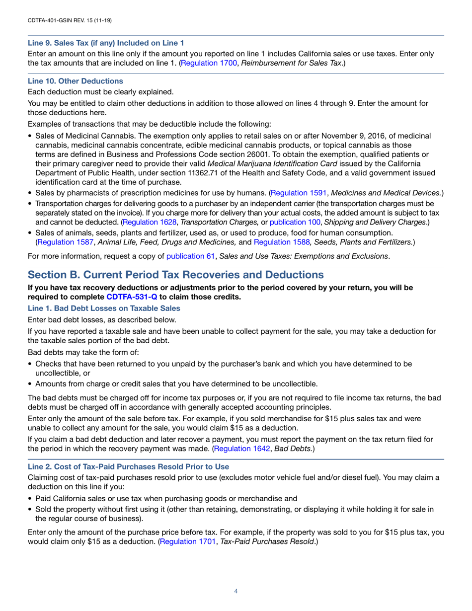 Instructions for Form CDTFA-401-GS State, Local, and District Sales and Use Tax Return - California, Page 4