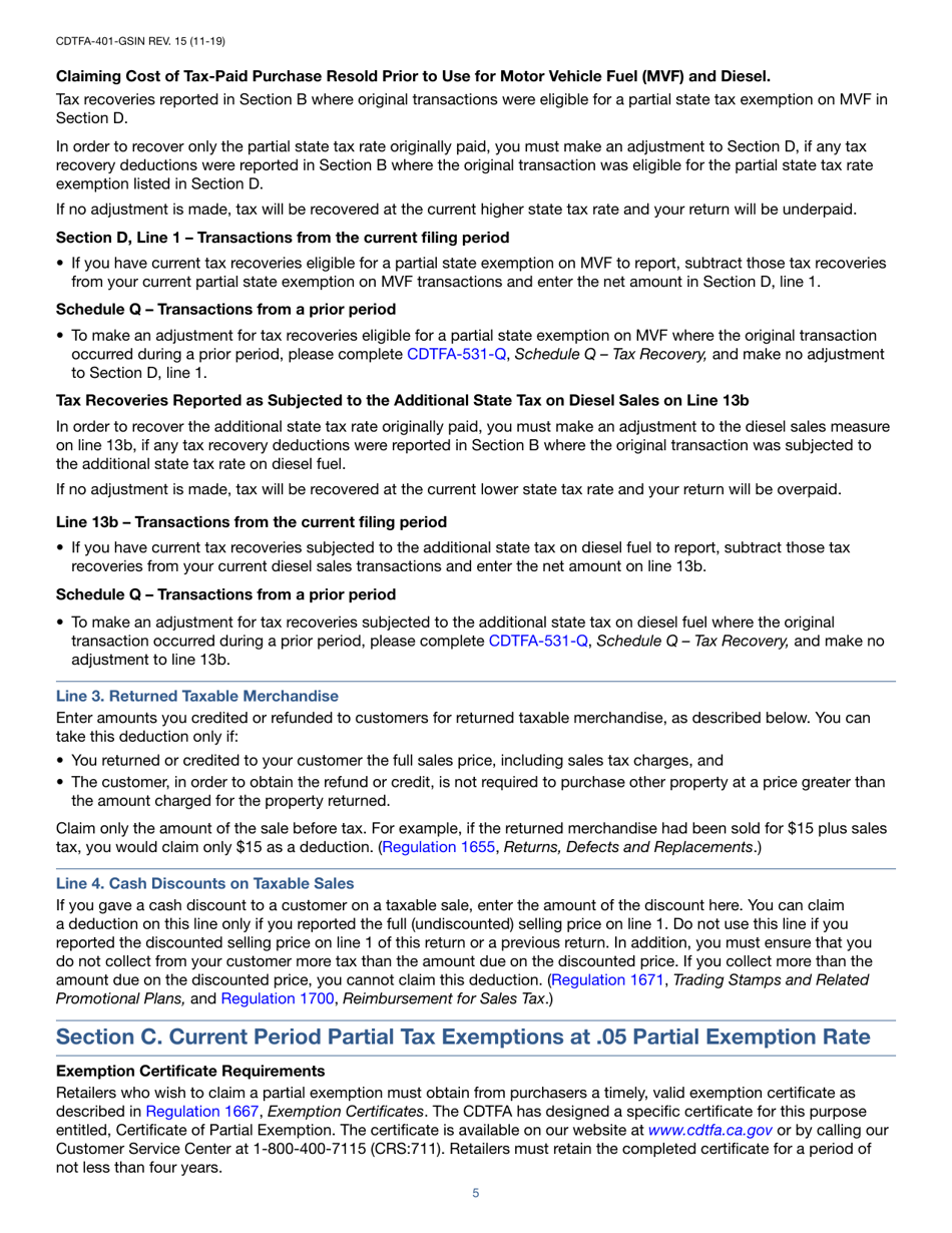 Instructions for Form CDTFA-401-GS State, Local, and District Sales and Use Tax Return - California, Page 5