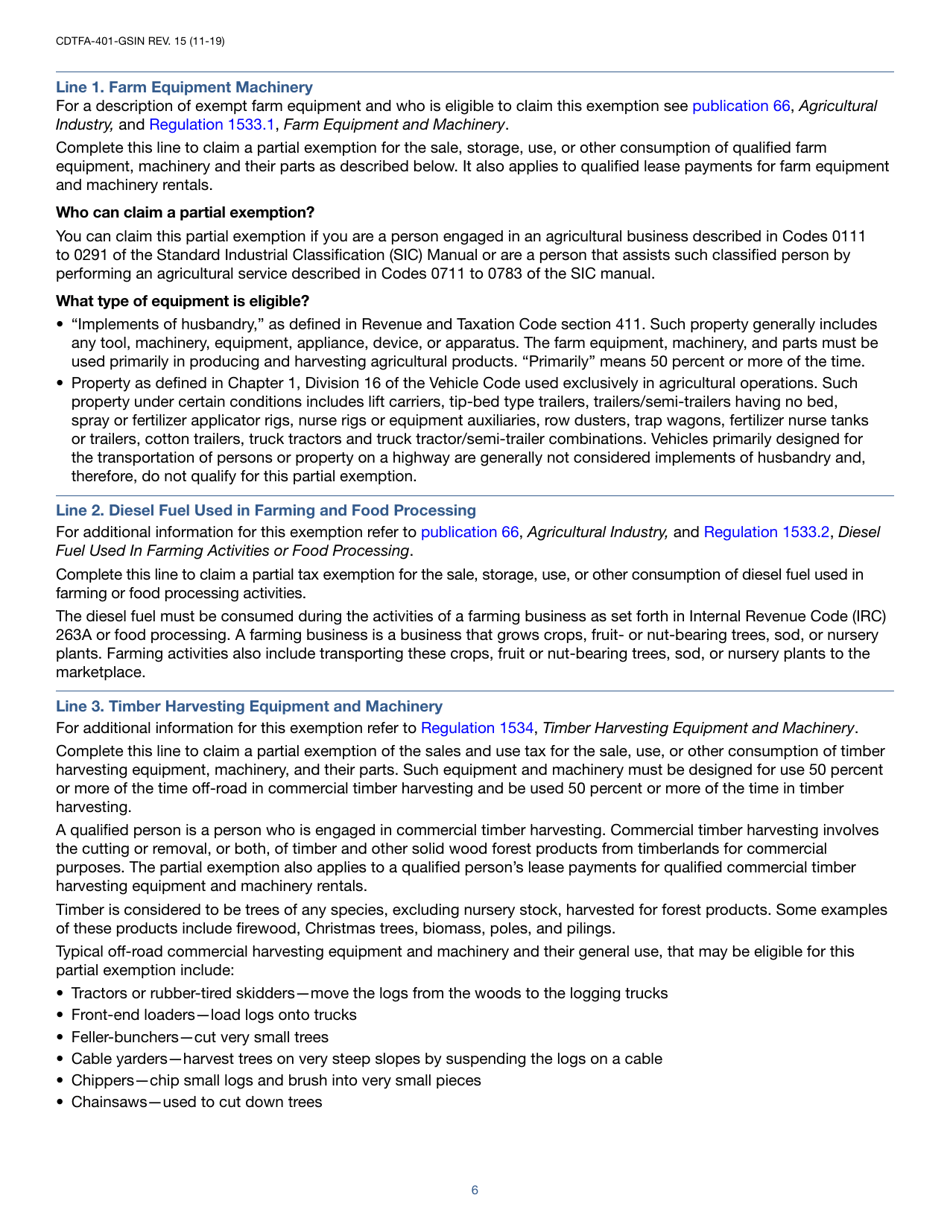 Instructions for Form CDTFA-401-GS State, Local, and District Sales and Use Tax Return - California, Page 6