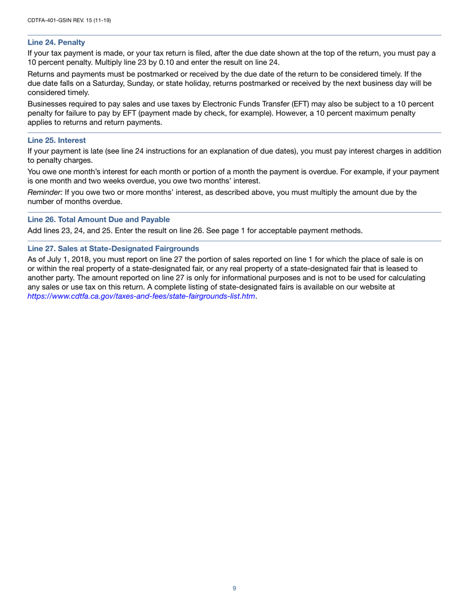 Instructions for Form CDTFA-401-GS State, Local, and District Sales and Use Tax Return - California, Page 9