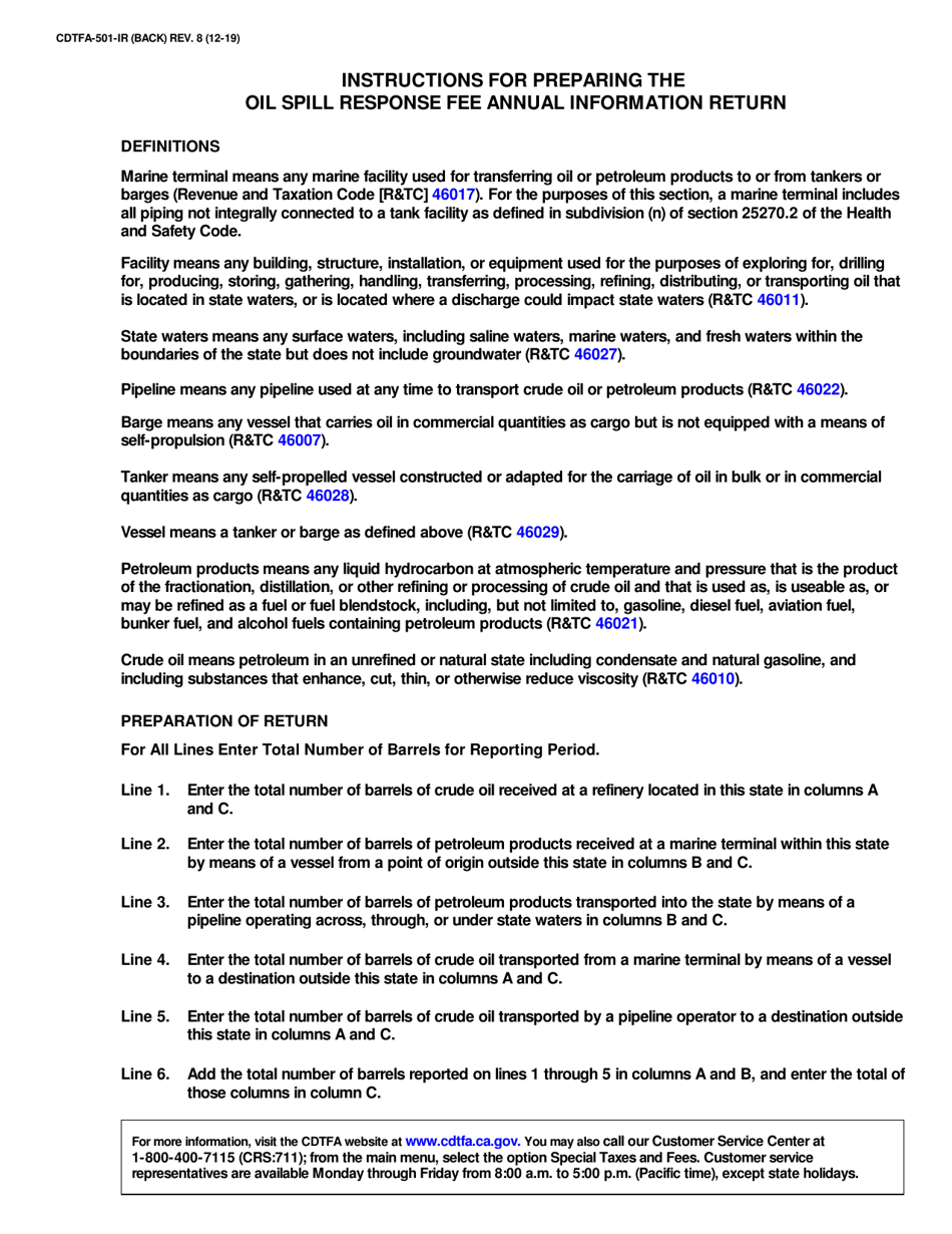 Form CDTFA-501-IR Oil Spill Response Fee Annual Information Return - California, Page 2