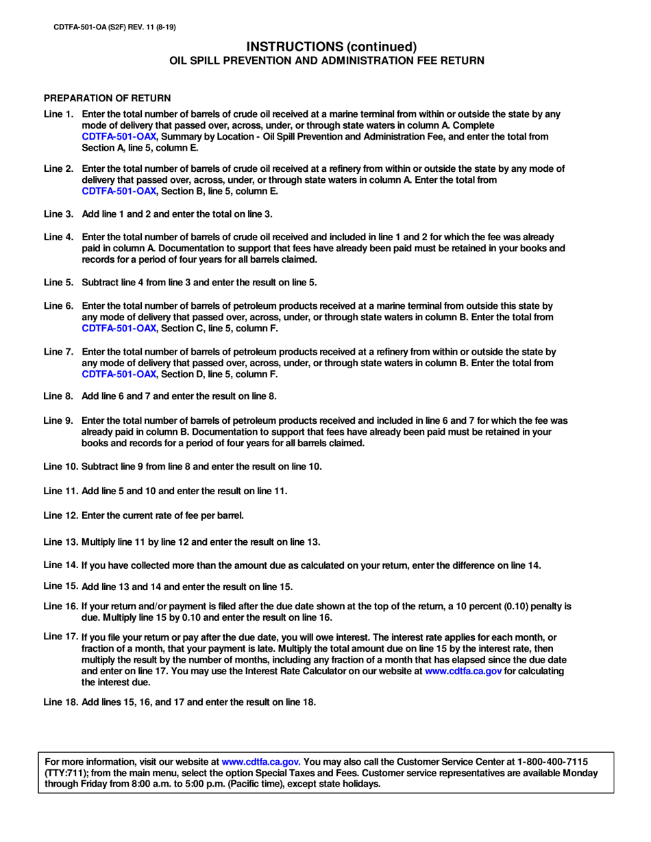 Form CDTFA-501-OA Oil Spill Prevention and Administration Fee Return - California, Page 3