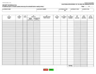 Document preview: Form CDTFA-501-DB2A Schedule 2A Receipt Schedule - California