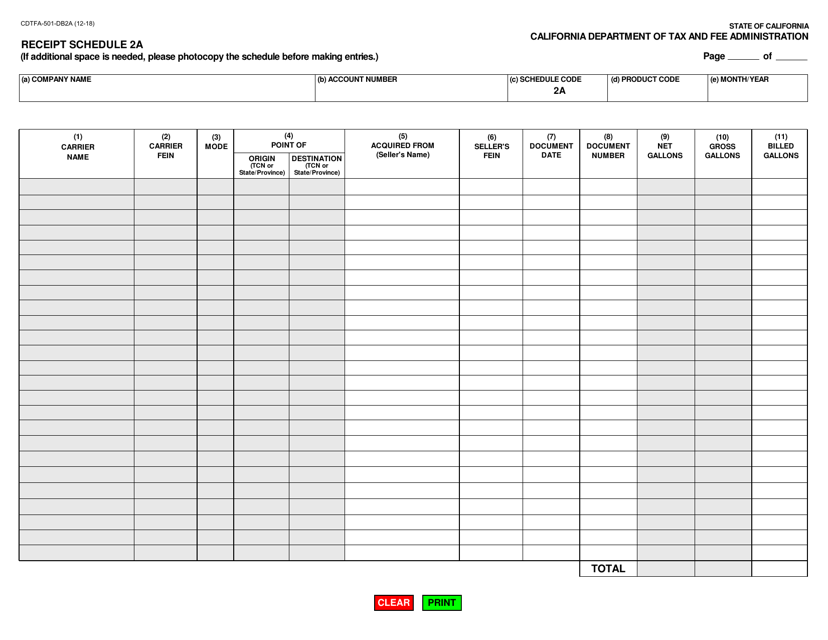 Form CDTFA-501-DB2A Schedule 2A  Printable Pdf