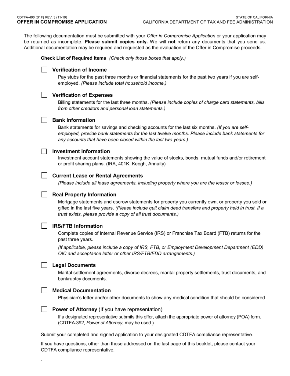 Form CDTFA-490 Offer in Compromise Application - California, Page 3