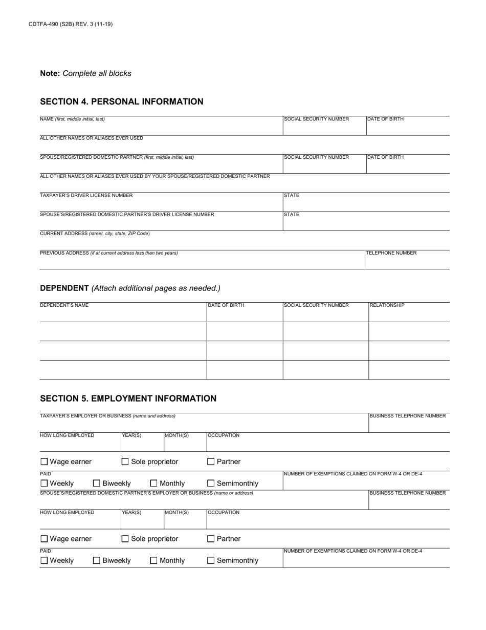 Form CDTFA-490 Download Fillable PDF or Fill Online Offer in Compromise ...