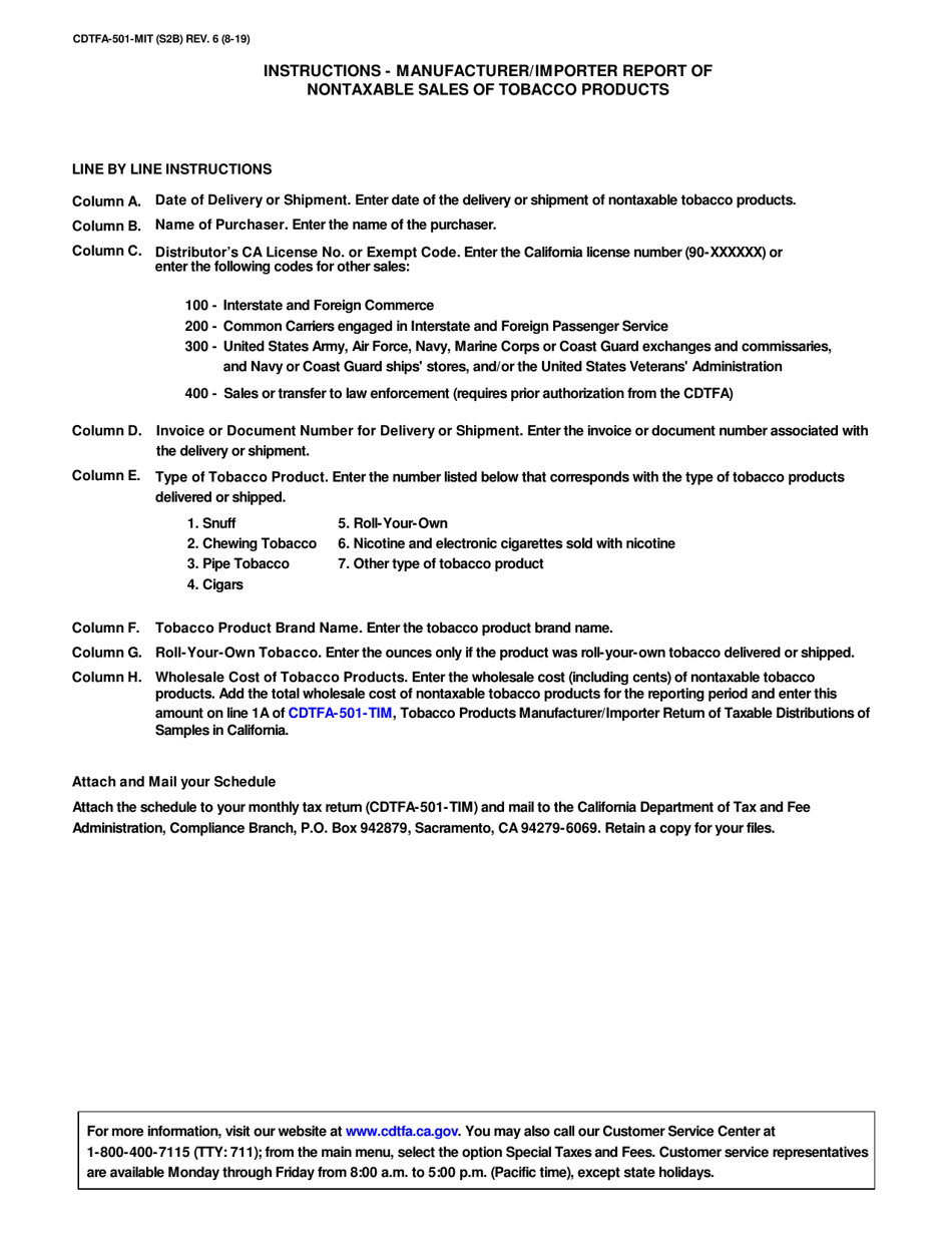 Form CDTFA-501-MIT Manufacturer / Importer Report of Nontaxable Sales of Tobacco Products - California, Page 4