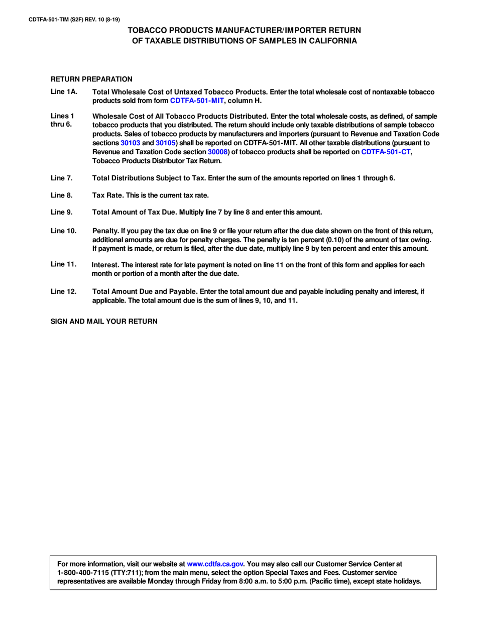 Form CDTFA501TIM Download Fillable PDF or Fill Online Tobacco
