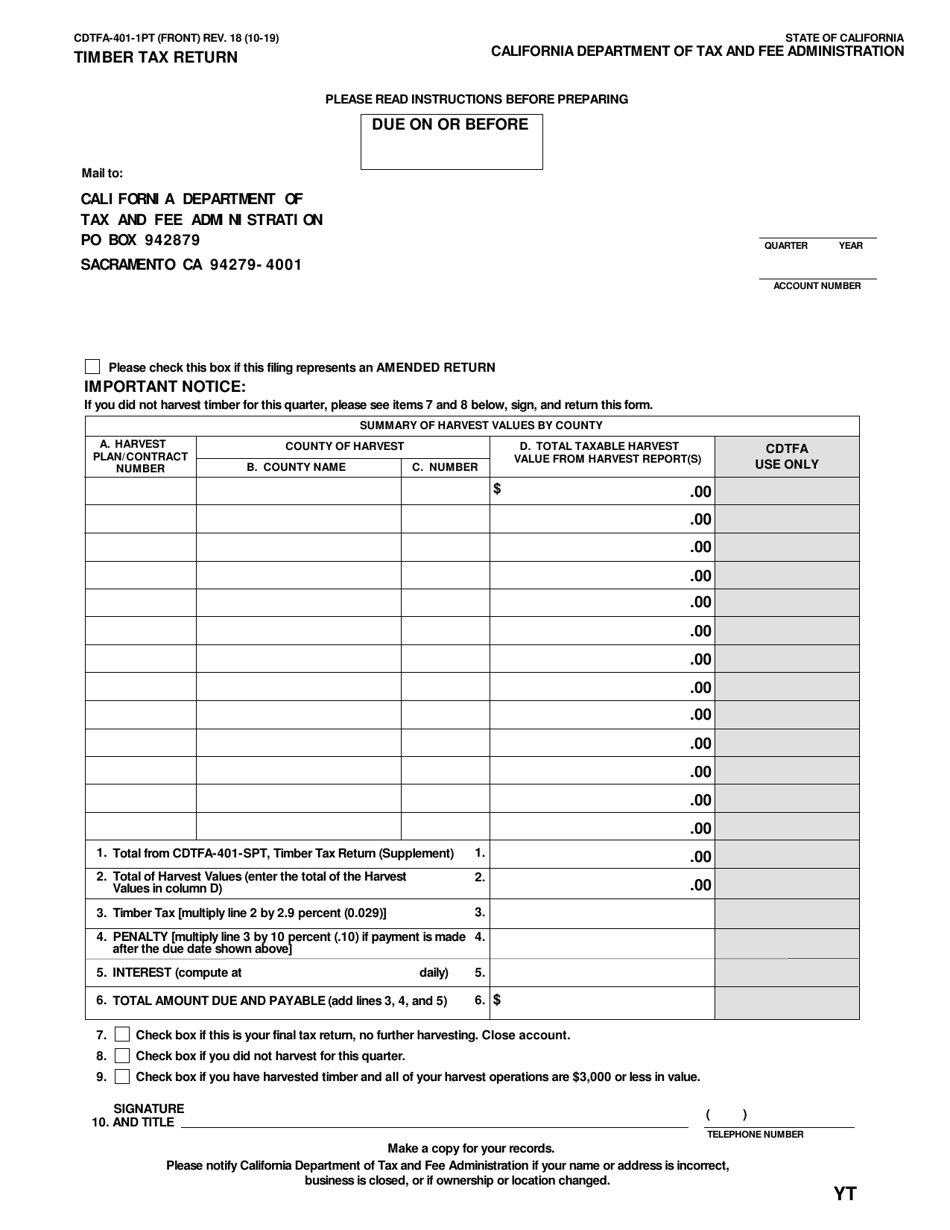 Form CDTFA4011PT Download Fillable PDF or Fill Online Timber Tax