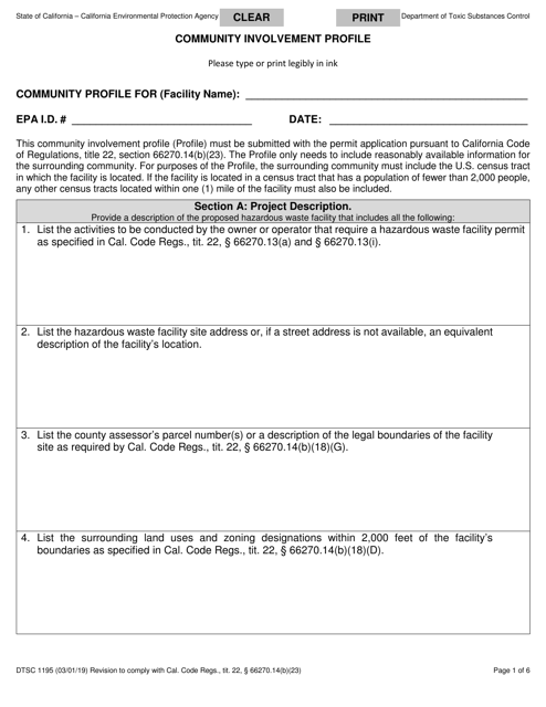 DTSC Form 1195  Printable Pdf